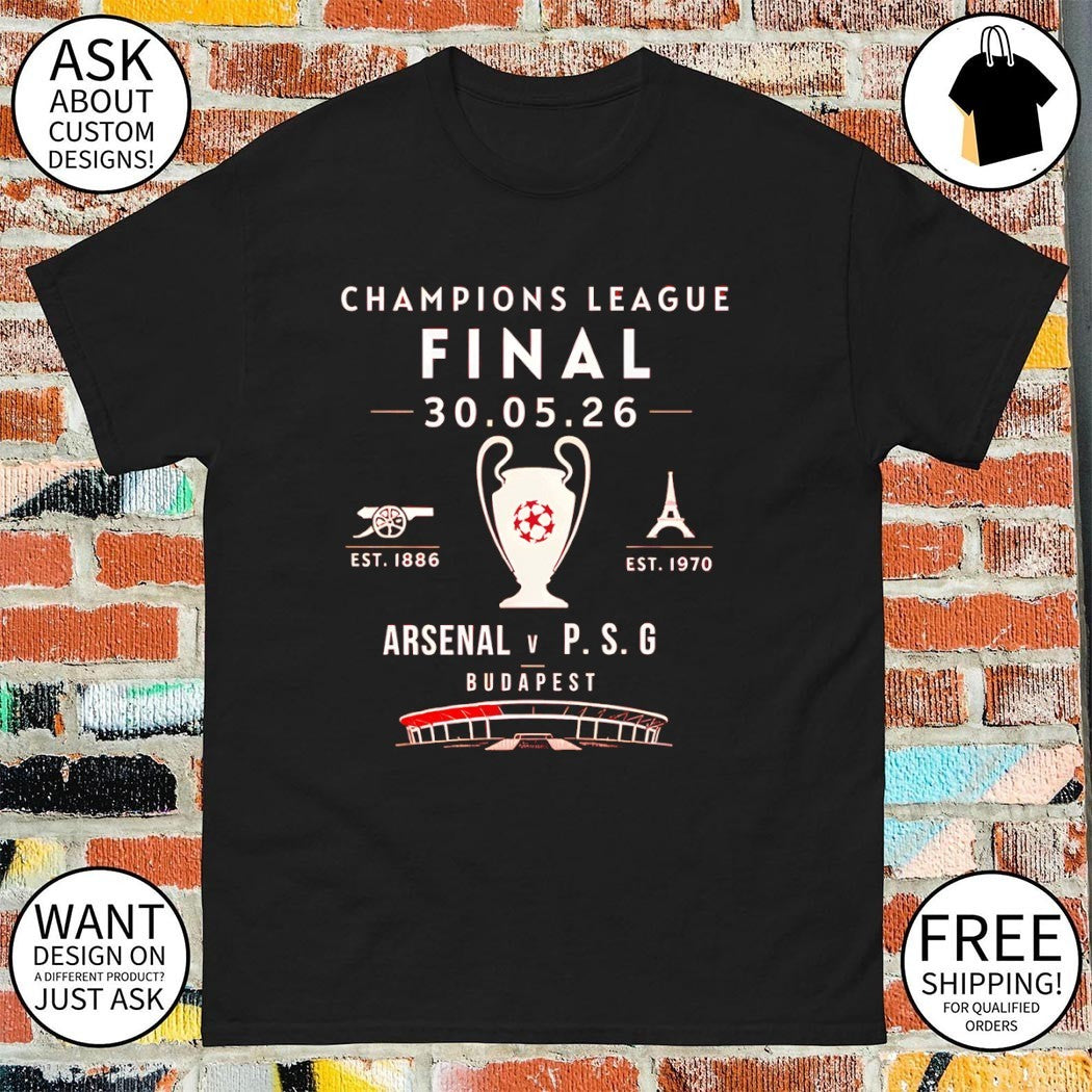 Arsenal and Paris Saint-Germain Champions League Final est 1886 1970 shirt