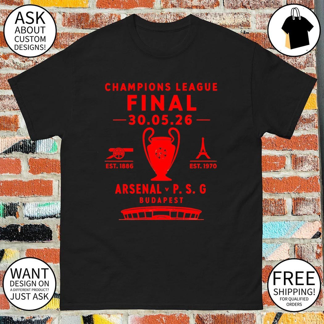 Arsenal vs Paris Saint-Germain Budapest Premier League FC Champions est 1886 1970 shirt