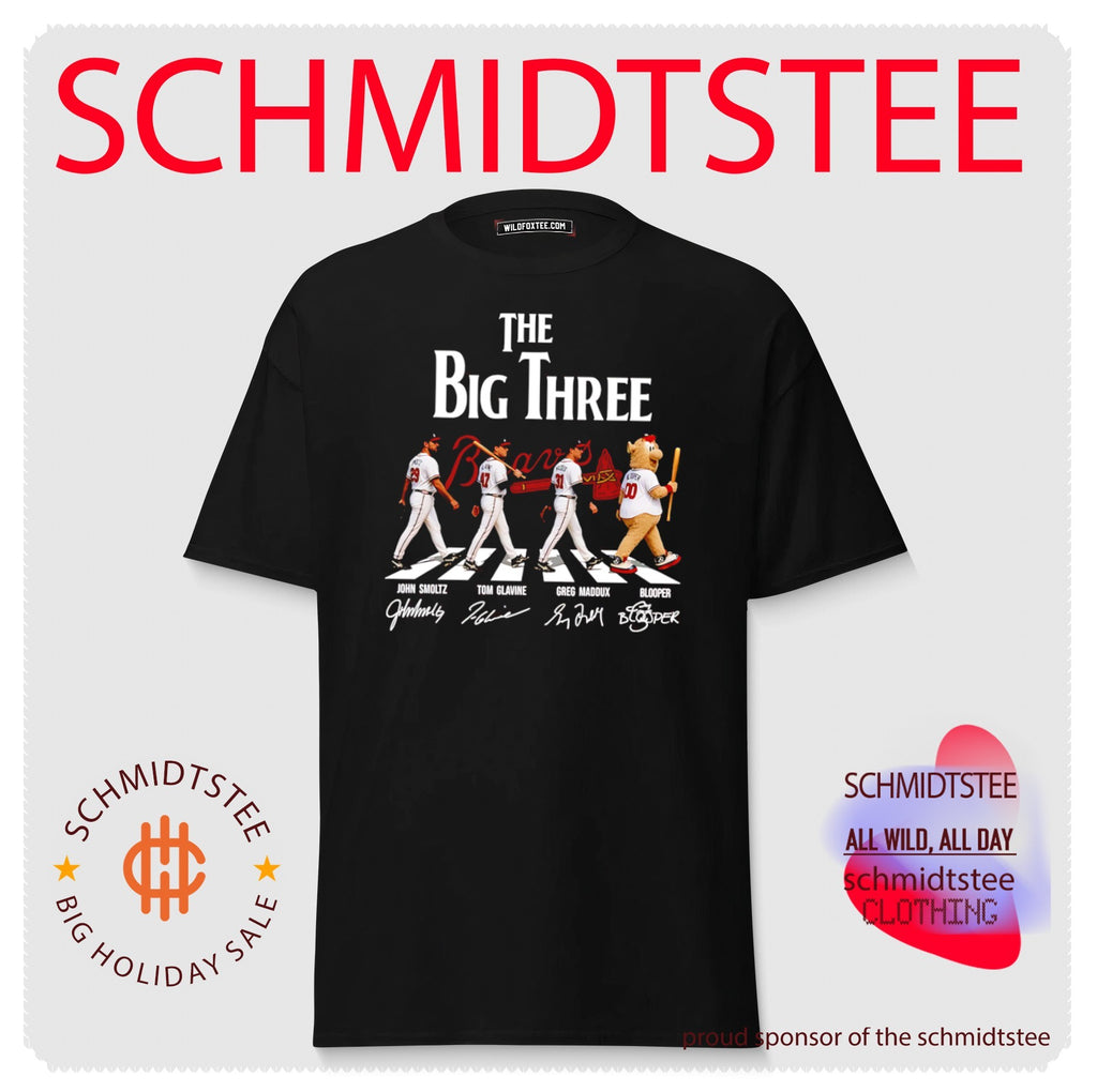 Atlanta Braves The Big Three John Smoltz Tom Glavine Greg Maddux and Blooper shirt