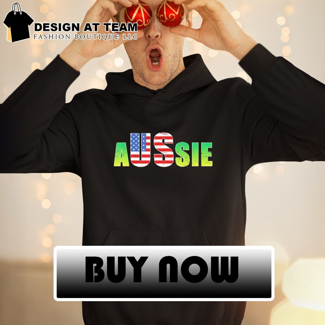Aussie American flag US and Australian green themed word shirt