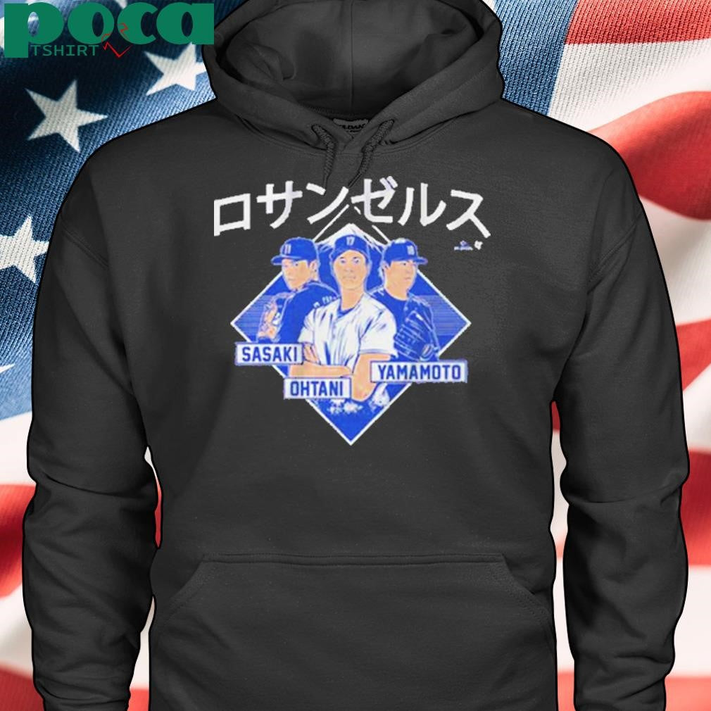 Authorized SHOHEI OHTANI, YOSHINOBU YAMAMOTO, & ROKI SASAKI LOS ANGELES KANJI T-SHIRT