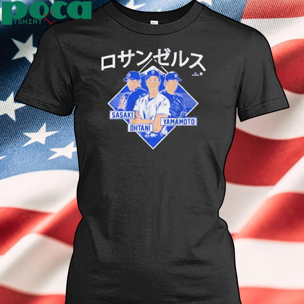 Authorized SHOHEI OHTANI, YOSHINOBU YAMAMOTO, & ROKI SASAKI LOS ANGELES KANJI T-SHIRT