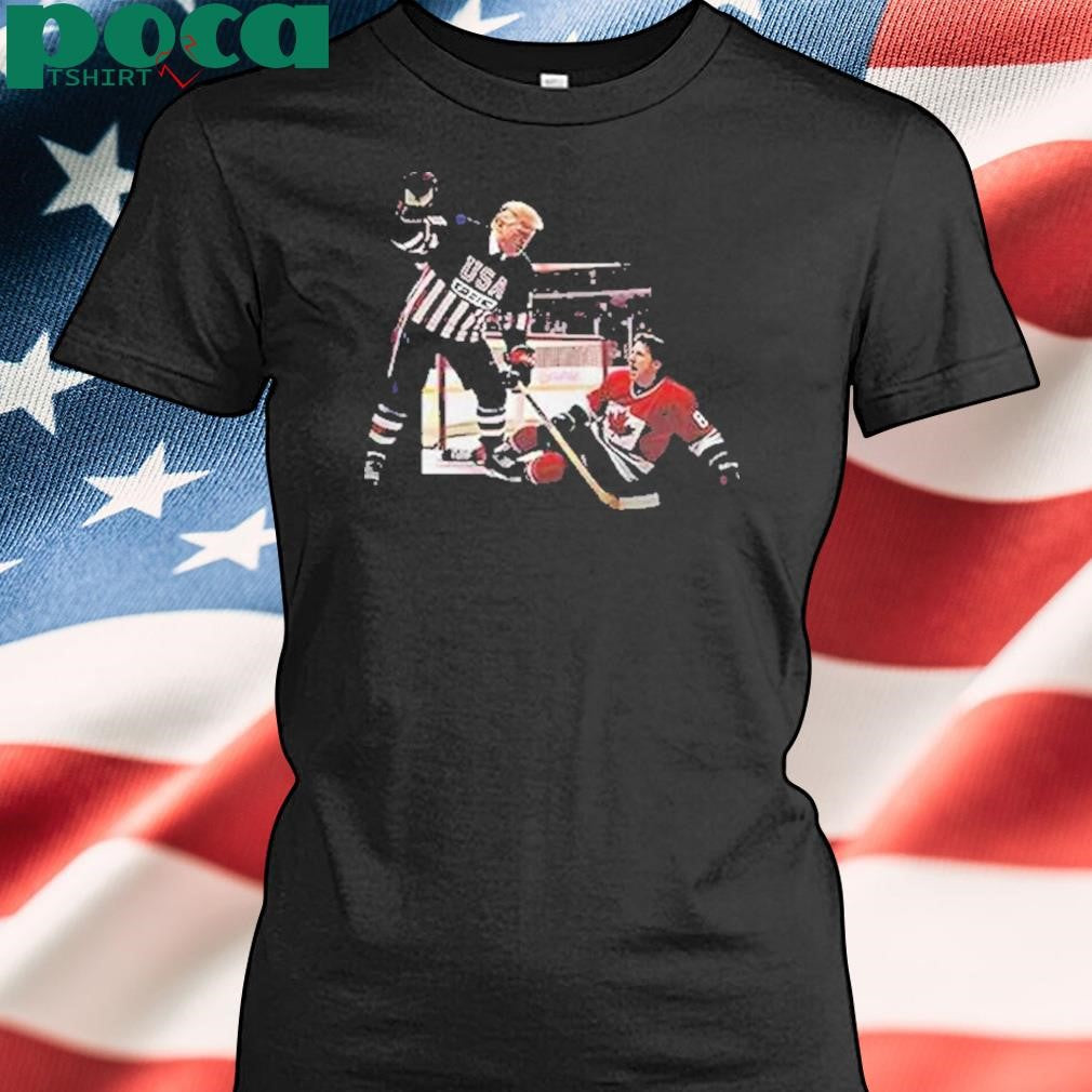 Authorized Trump Defeating Justin Trudeau Funny Hockey Shirt