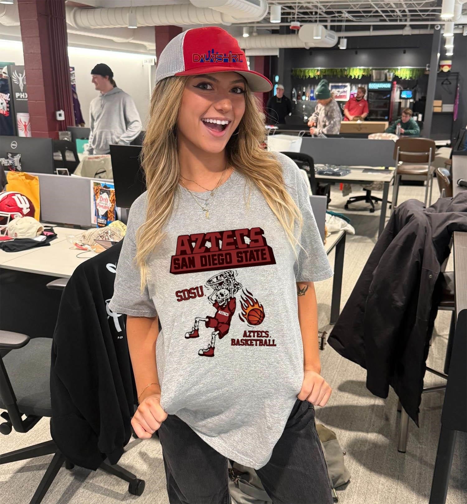 Aztecs San Diego State SDSU Skeleton Basketball Dunking Flaming Ball shirt