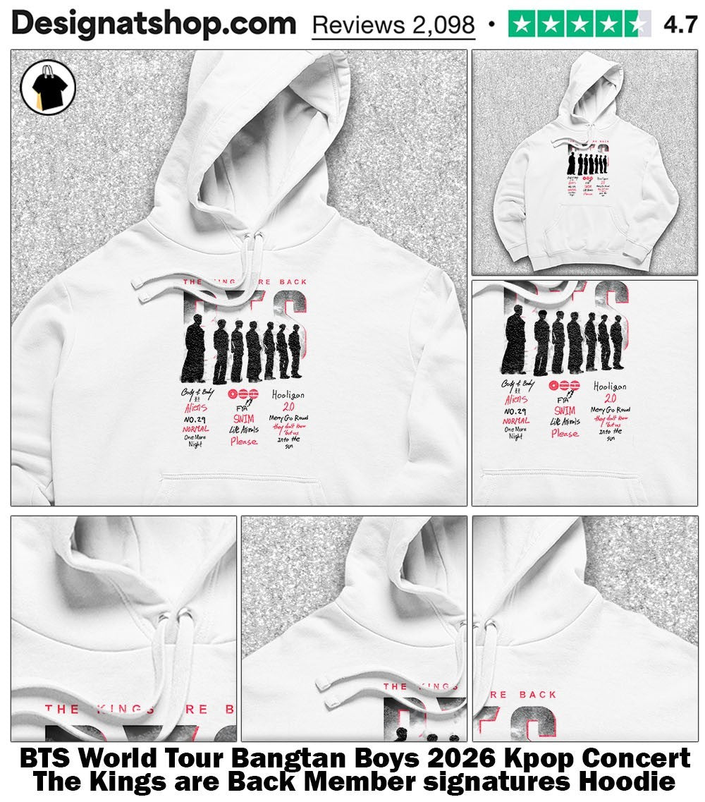 BTS World Tour Bangtan Boys 2026 Kpop Concert The Kings are Back Member signatures shirt