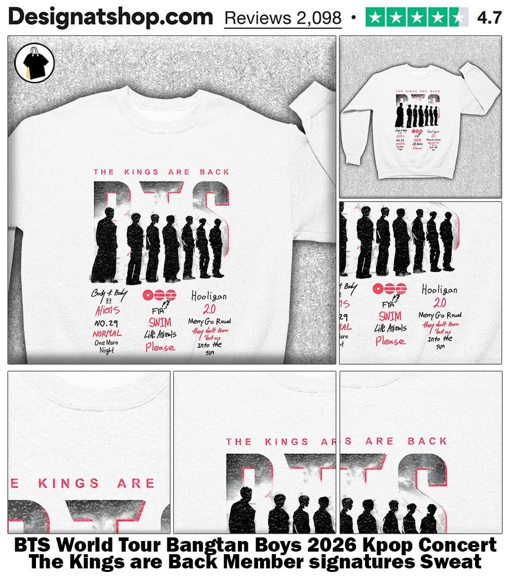 BTS World Tour Bangtan Boys 2026 Kpop Concert The Kings are Back Member signatures shirt