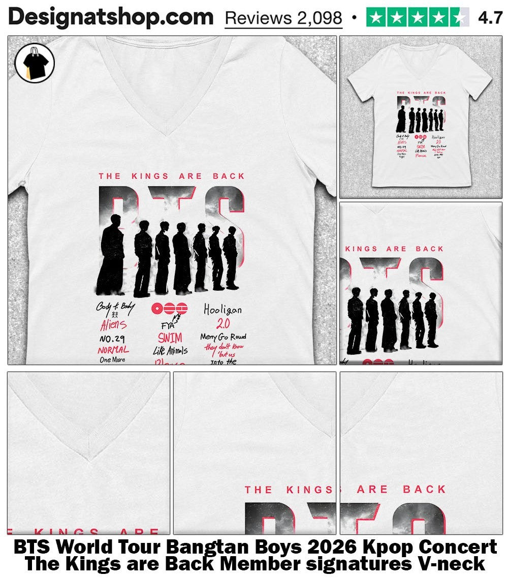 BTS World Tour Bangtan Boys 2026 Kpop Concert The Kings are Back Member signatures shirt