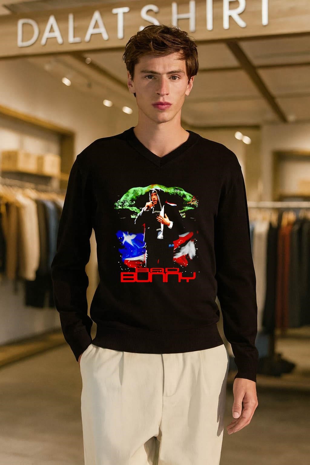 Bad Bunny Puerto Rico Flag Singer Music Artist Graphic shirt