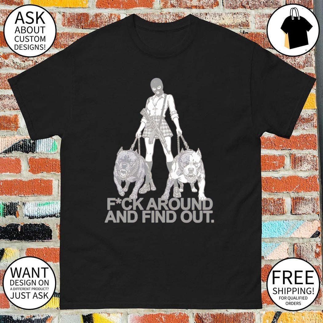 Balaclava walking two Pitbull dogs fuck around and find out shirt