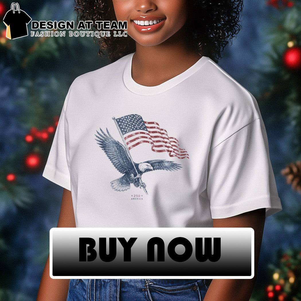 Bald eagle holding American flag 250 America shirt