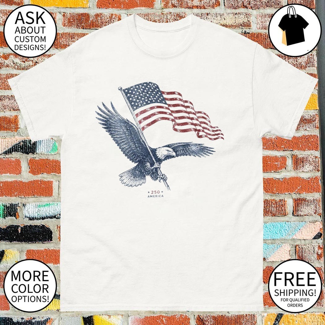 Bald eagle holding American flag 250 America shirt