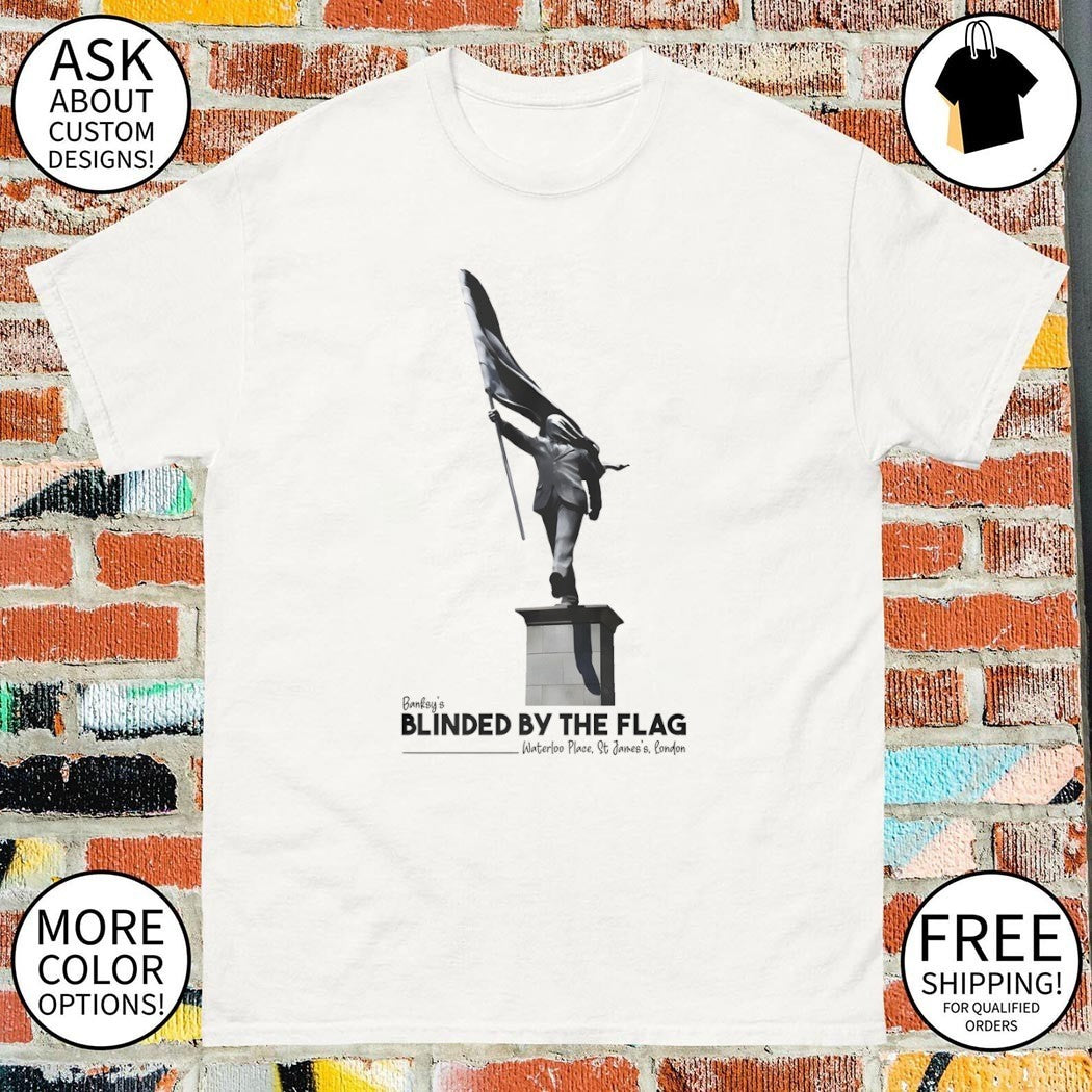 Banksy London Statue blinded by the flag shirt