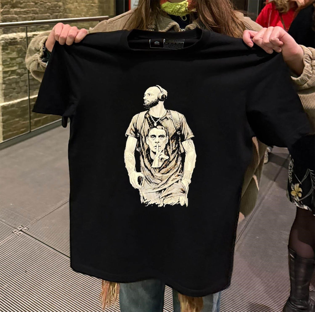 Bearded Man Wearing Headphones and Quiet Portrait Graphic shirt