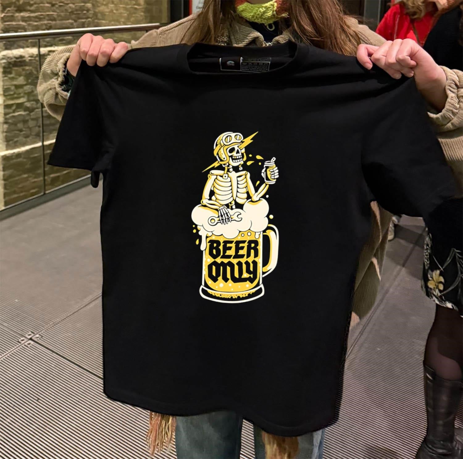 Beer Only Skeleton Mechanic Drinking From A Mug shirt