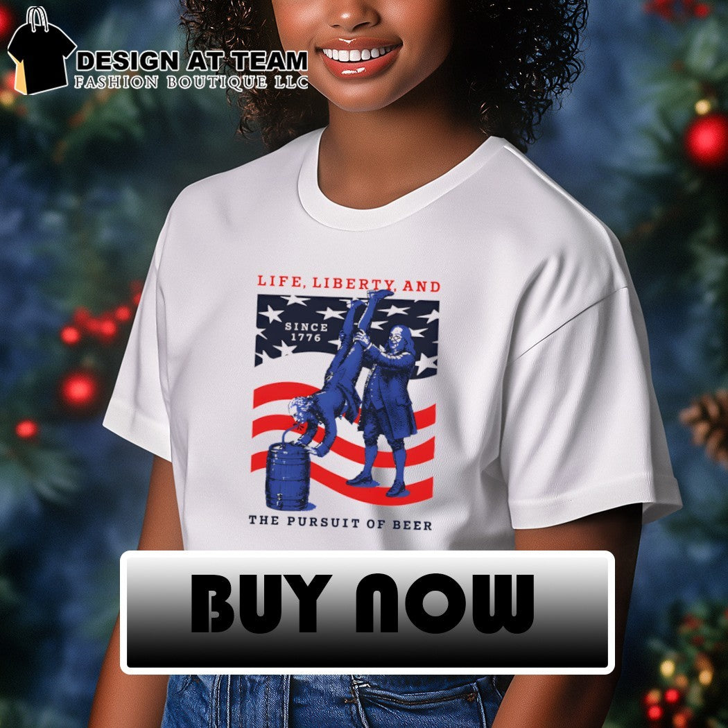 Benjamin Franklin Life Liberty and The Pursuit of Beer Pocket American flag shirt