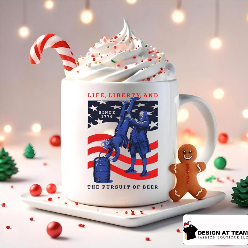 Benjamin Franklin Life Liberty and The Pursuit of Beer Pocket American flag shirt