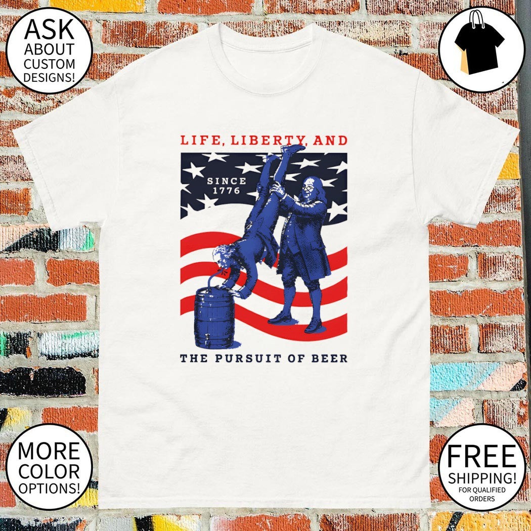 Benjamin Franklin Life Liberty and The Pursuit of Beer Pocket American flag shirt