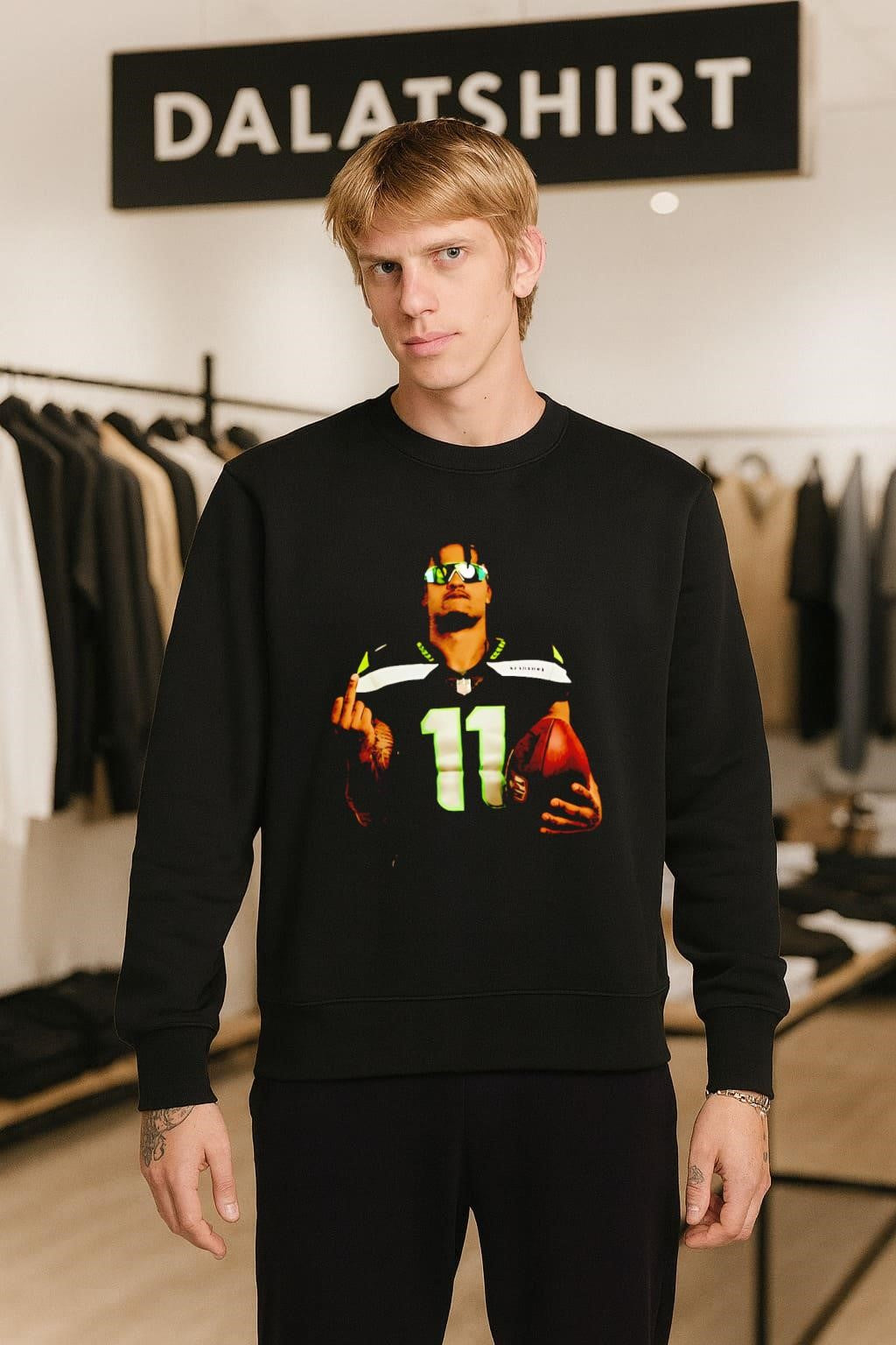 Jaxon Smith-Njigba Number 11 Sunglasses Holding Football Gesture shirt