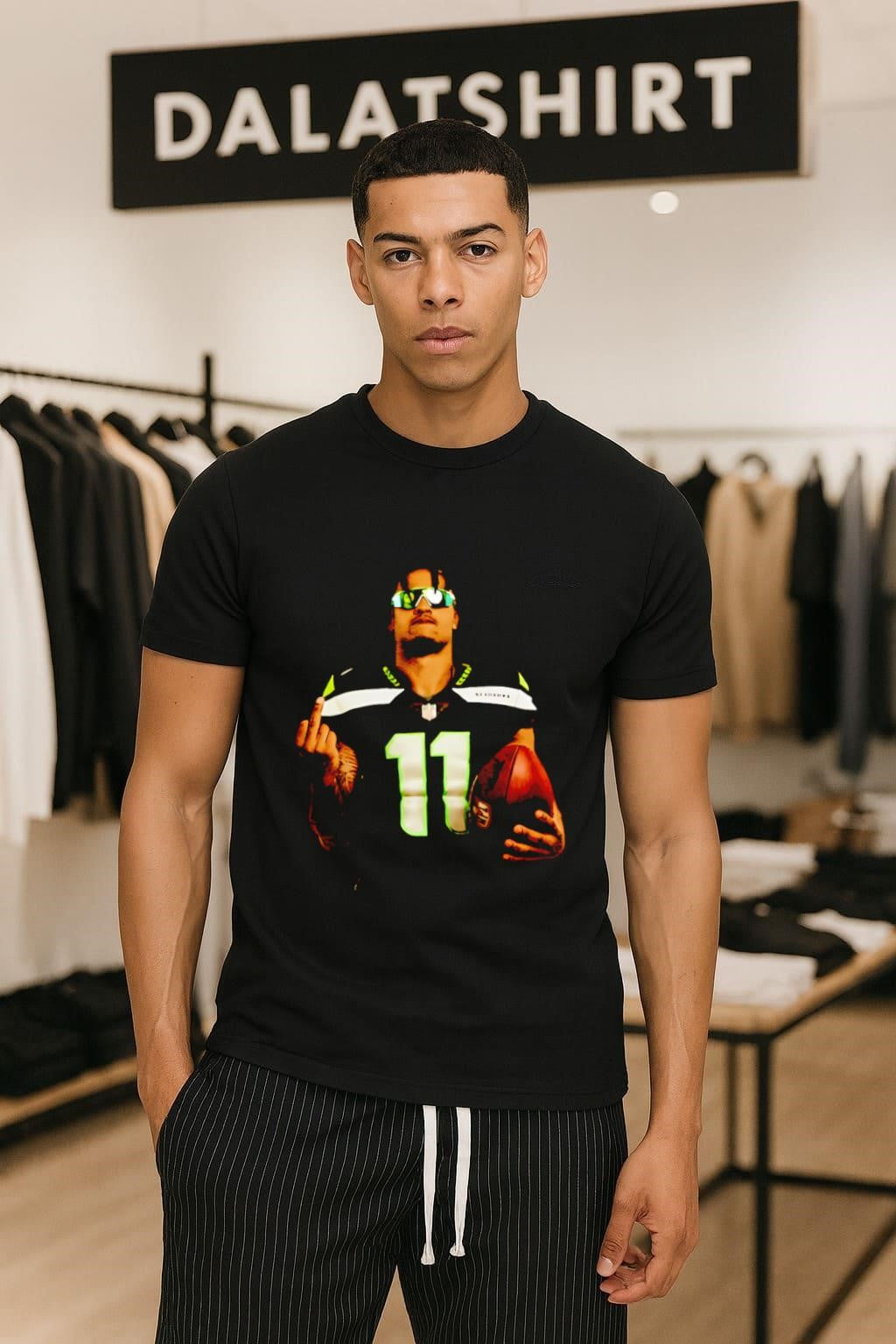 Jaxon Smith-Njigba Number 11 Sunglasses Holding Football Gesture shirt