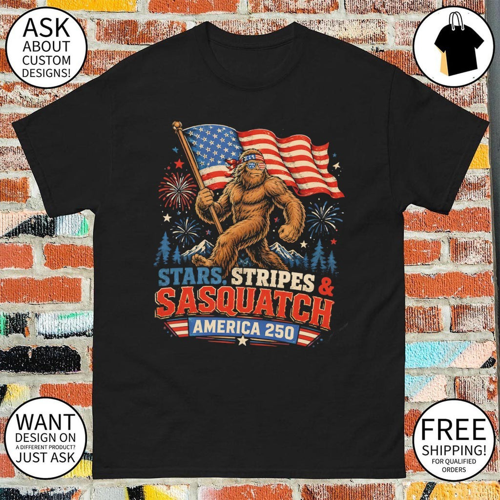 Bigfoot Stars Stripes Sasquatch Patriotic America 250 Years 4th of July shirt