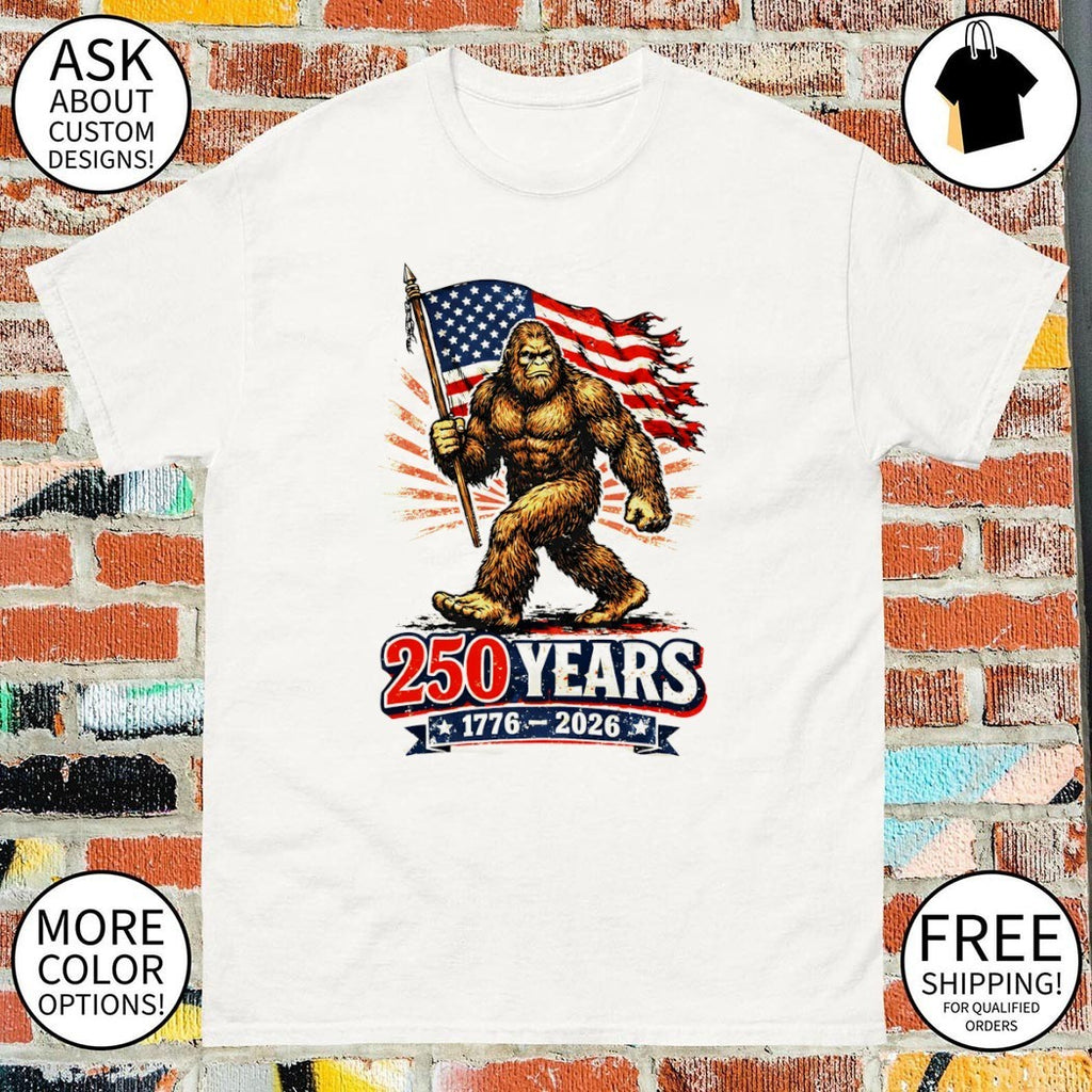 Bigfoot holding American flag 250 Years 1776 2026 shirt