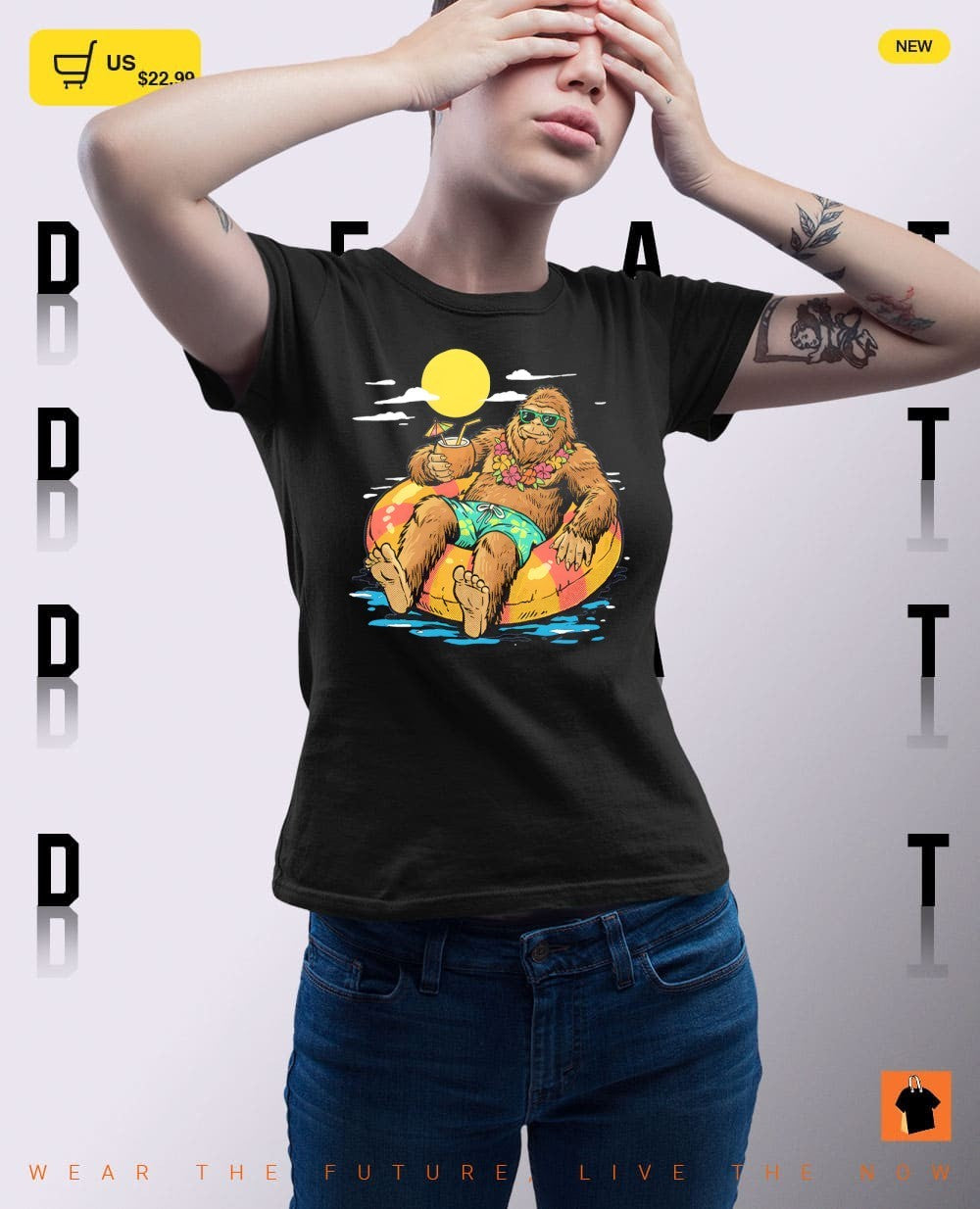 Bigfoot lounging at the beach with a cocktail cryptid summer shirt