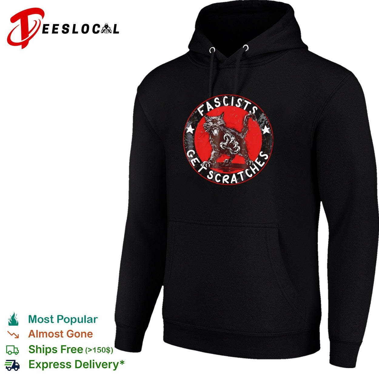 Black cat hissing claws out fascists get scratches shirt