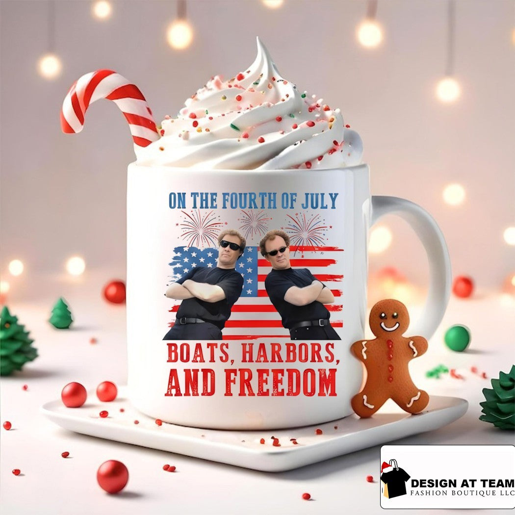 Brennan Huff and Dale Doback on the fourth of July Boats Harbors and Freedom shirt