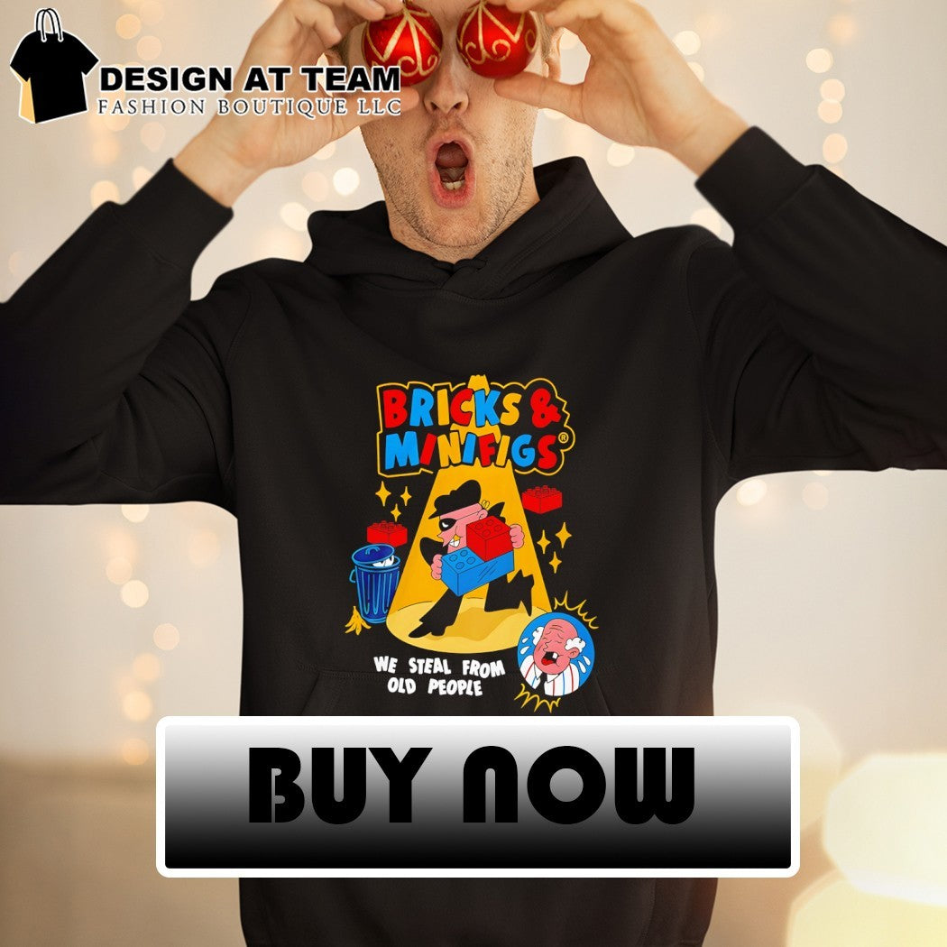 Bricks and Minifigs Robber character we steal from old people spotlight scene shirt