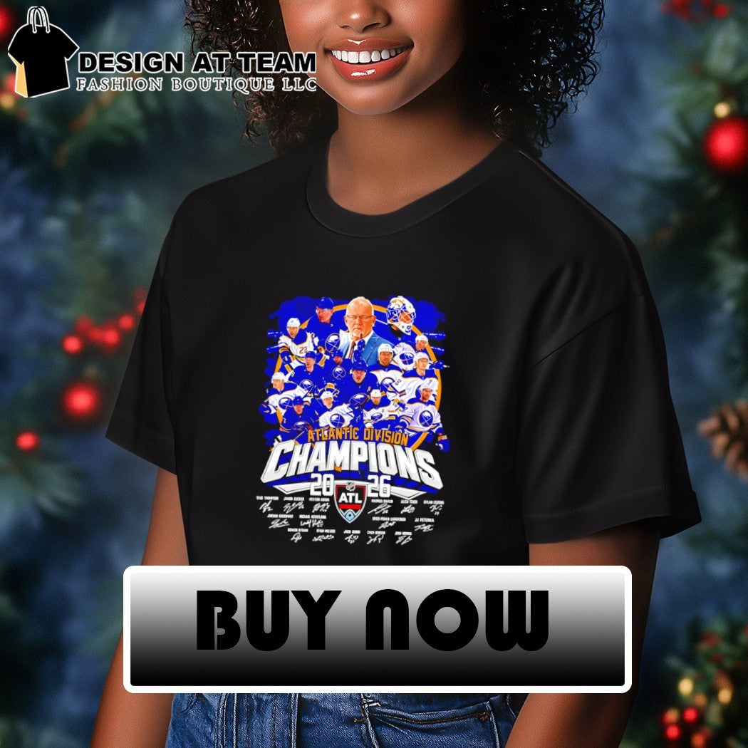 Buffalo Sabres Hockey Coach and Players Teams Atlantic Division Champions 2026 signatures shirt