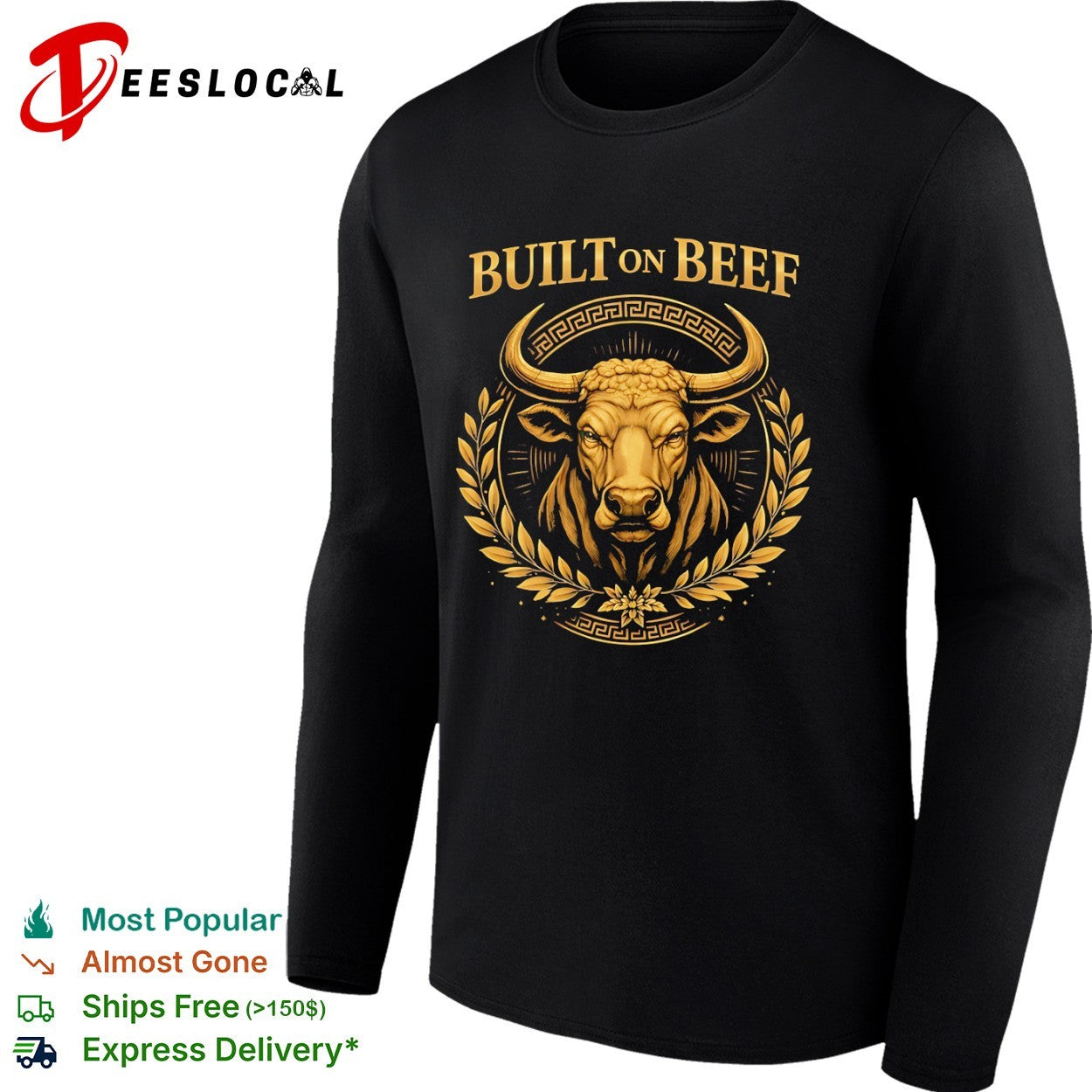Built on Beef Gold Bull Emblem Laurel Greek Pattern Agricultural Cattle Farm shirt