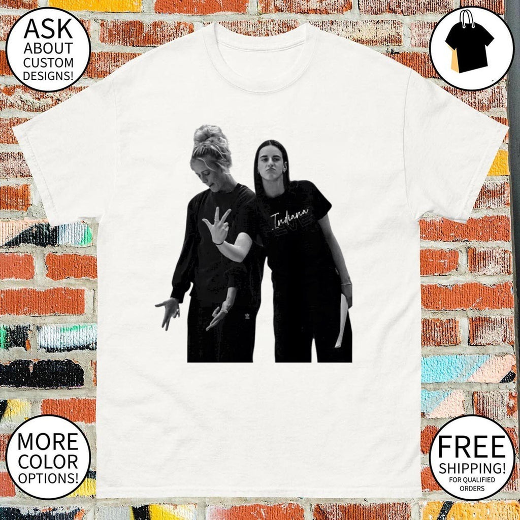 Caitlin Clark and Sophie Cunningham Black and White Duo Photo white shirt
