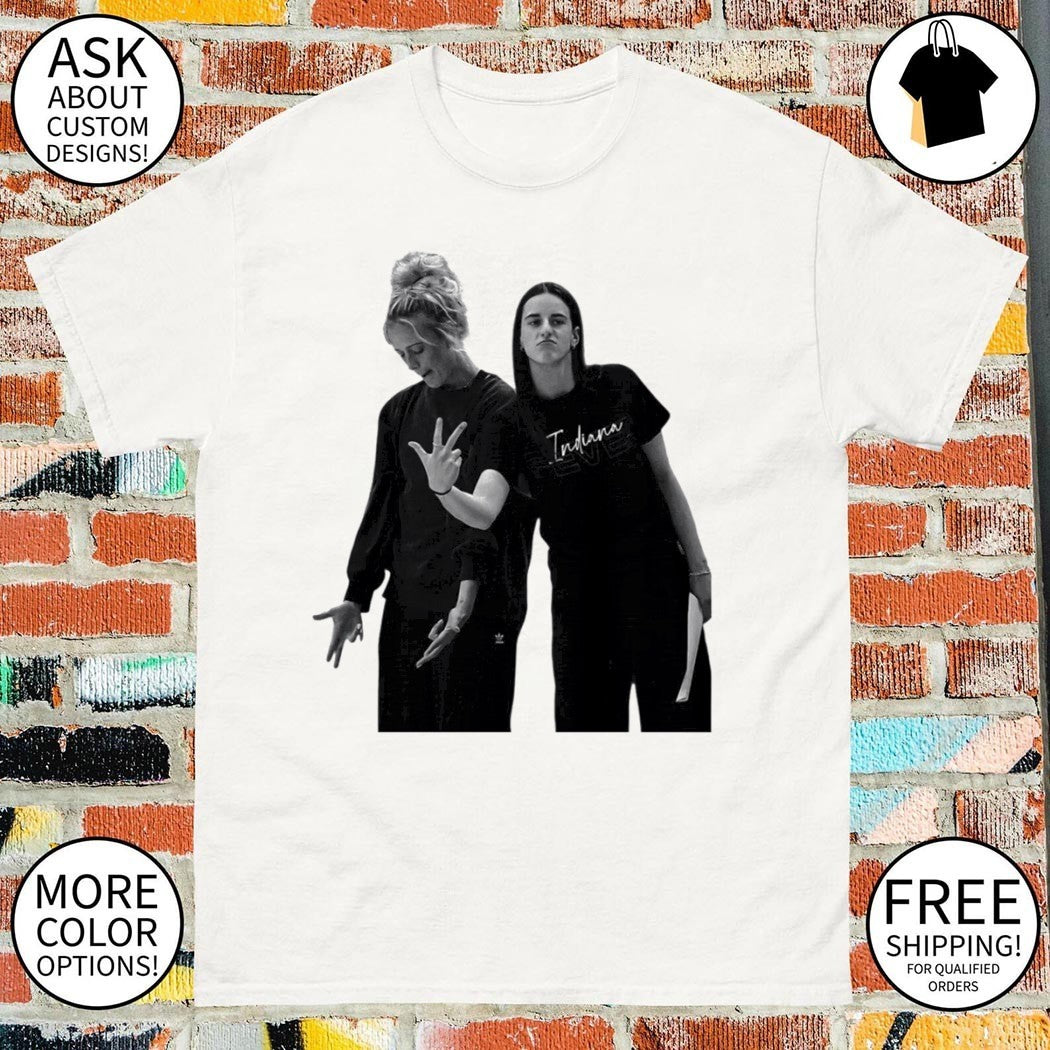 Caitlin Clark and Sophie Cunningham Black and White Duo Photo white shirt
