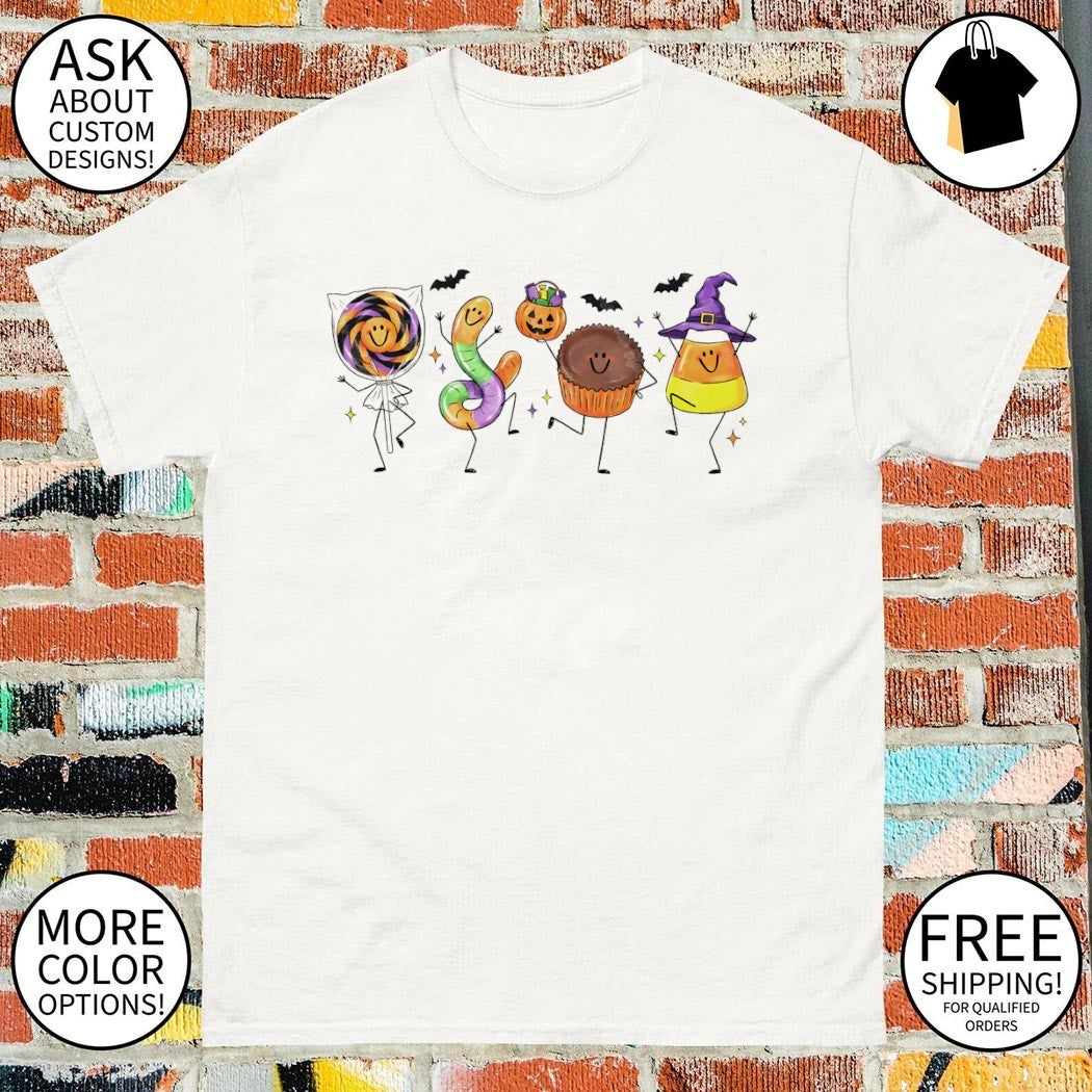 Candy Doodle Cute Smiling Characters Spooky Season Happy Halloween shirt