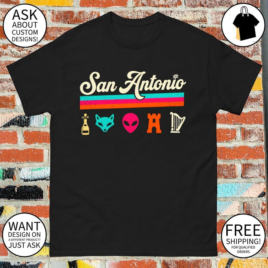 Champagne Fox Alien Castle Harp Icons San Antonio Spurs Basketball NBA shirt