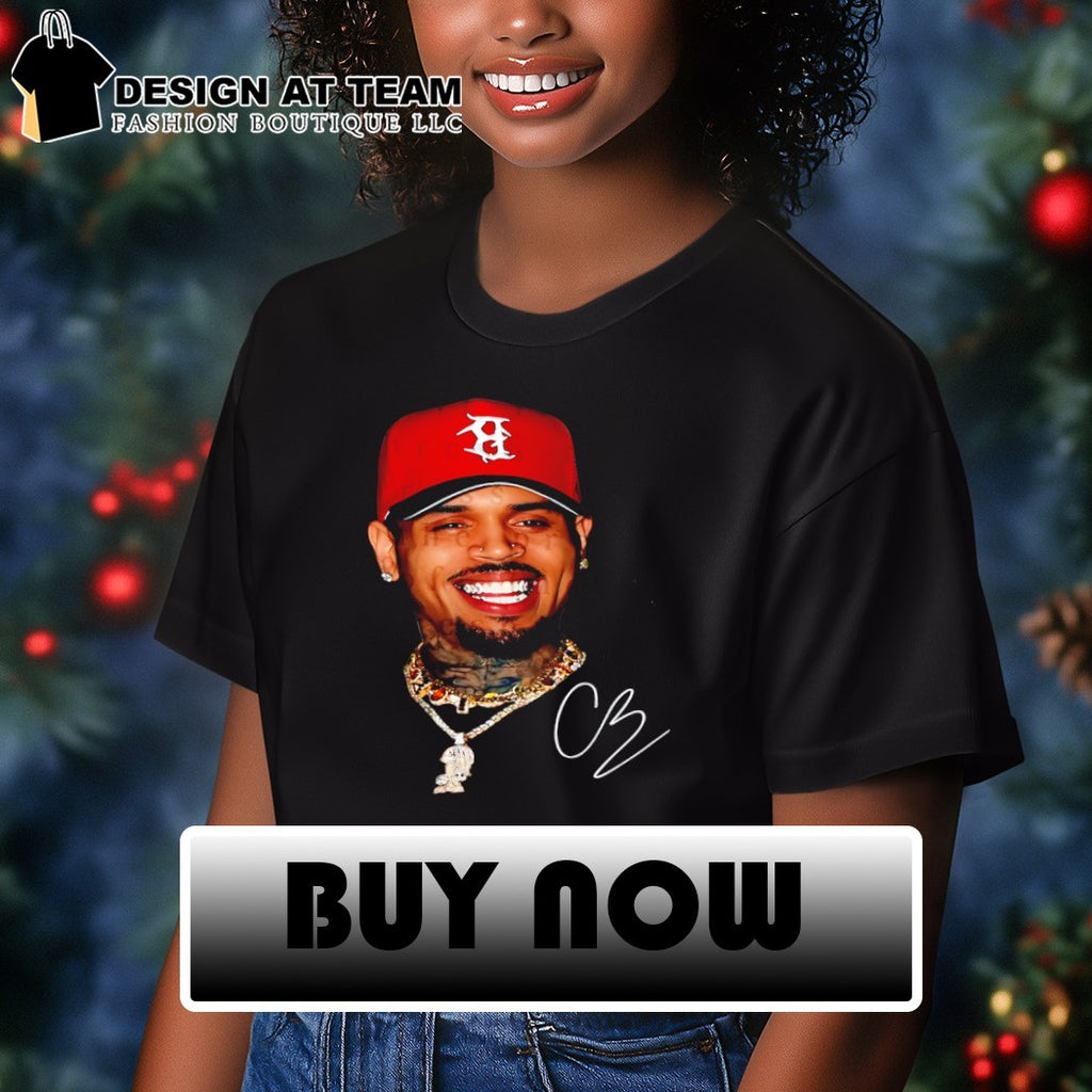 Chris Brown portrait necklace jewelry CB signature shirt