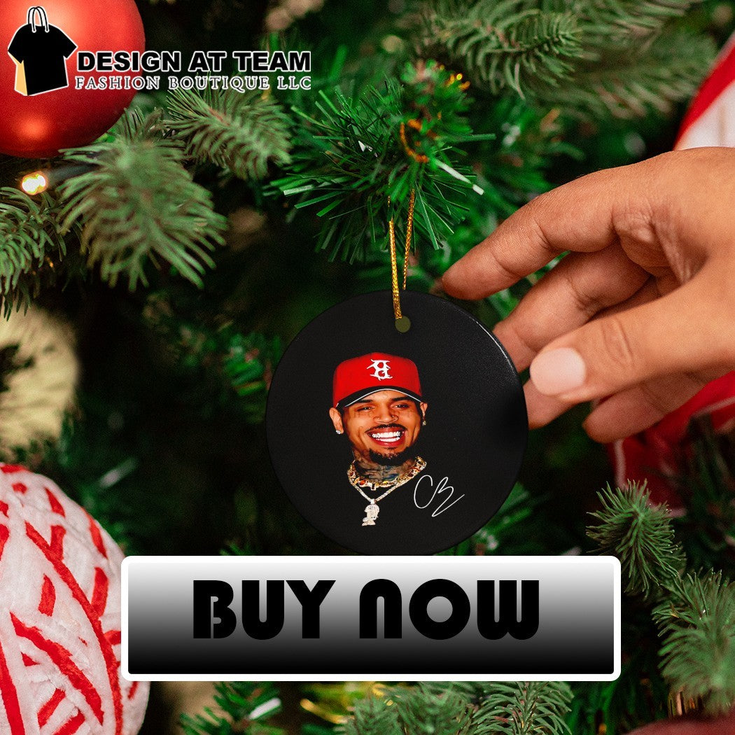 Chris Brown portrait necklace jewelry CB signature shirt