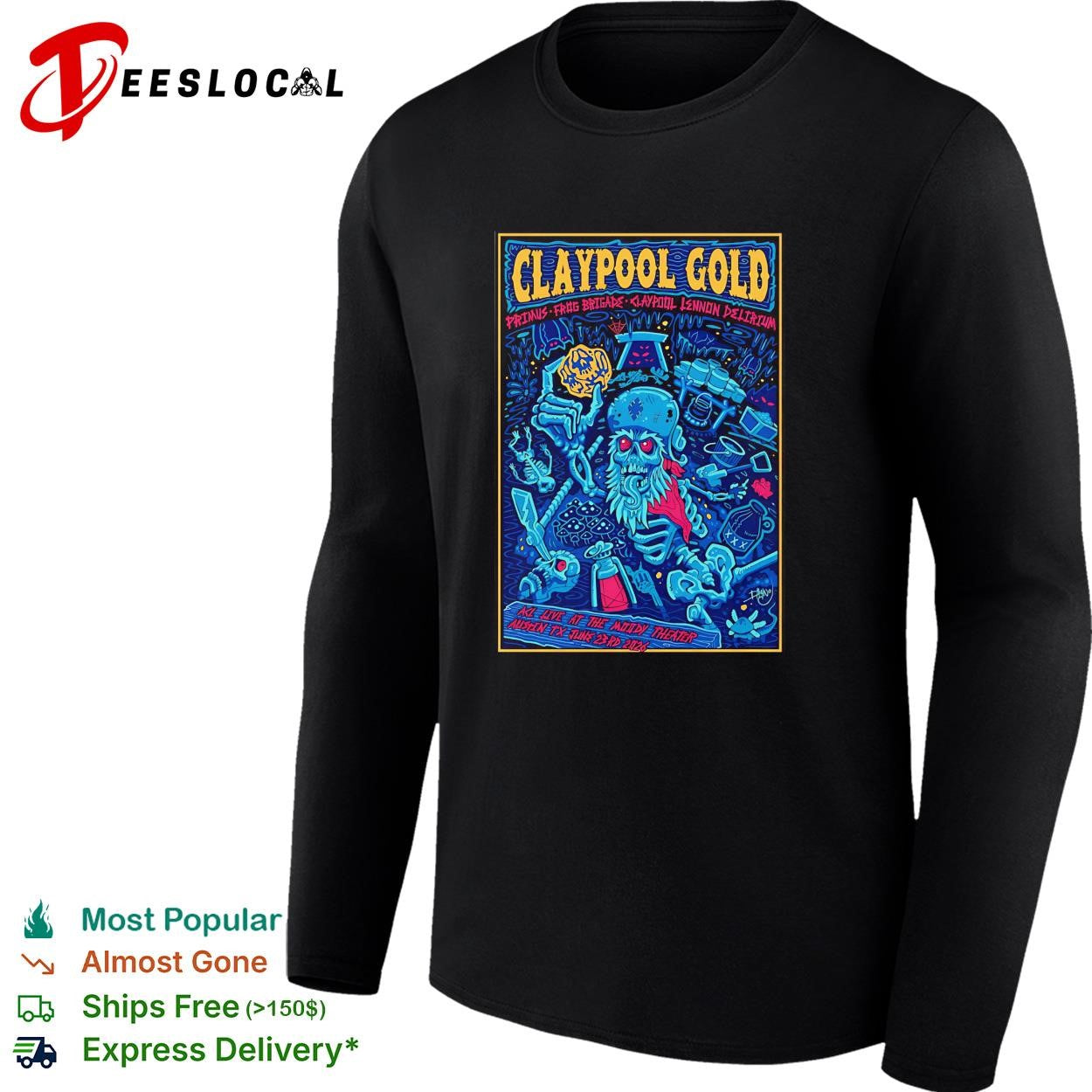 Claypool Gold Primus Frog Brigade skeleton miner ACL Live Austin TX June 23rd 2026 shirt