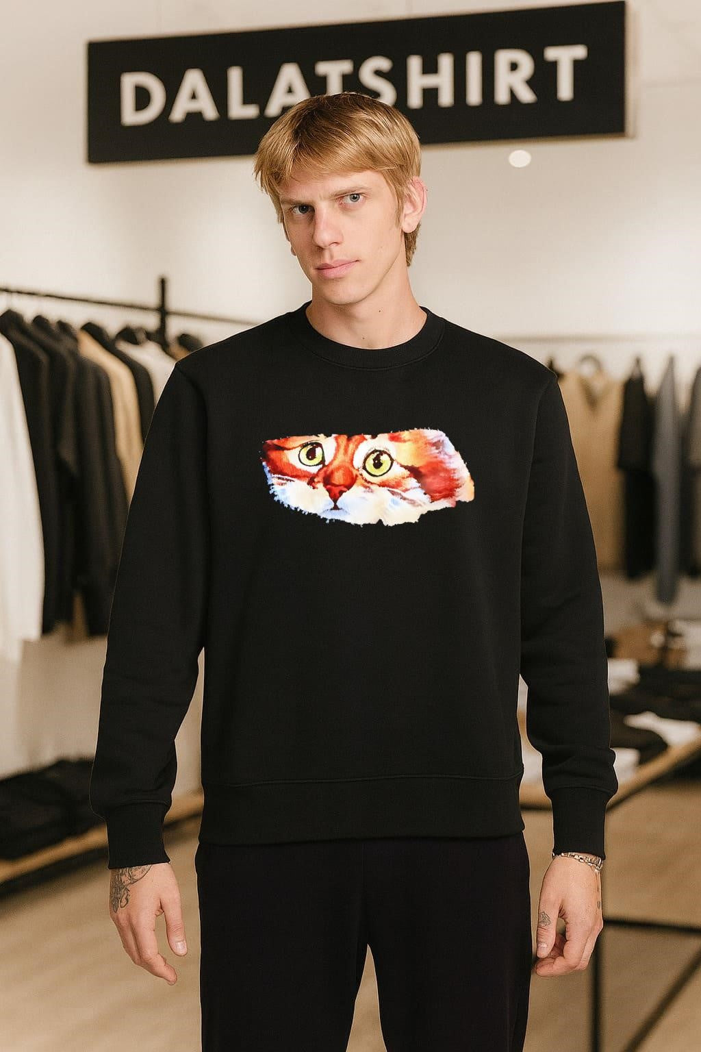 Close-up Watercolor Ginger Cat Face with Green Eyes shirt