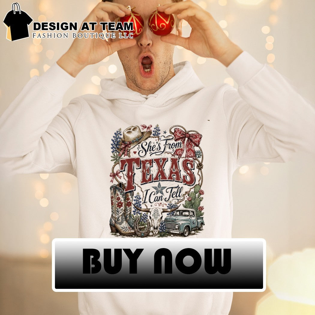 Cowboy Boots Bluebonnet Pickup Truck she’s from Texas I can tell text shirt
