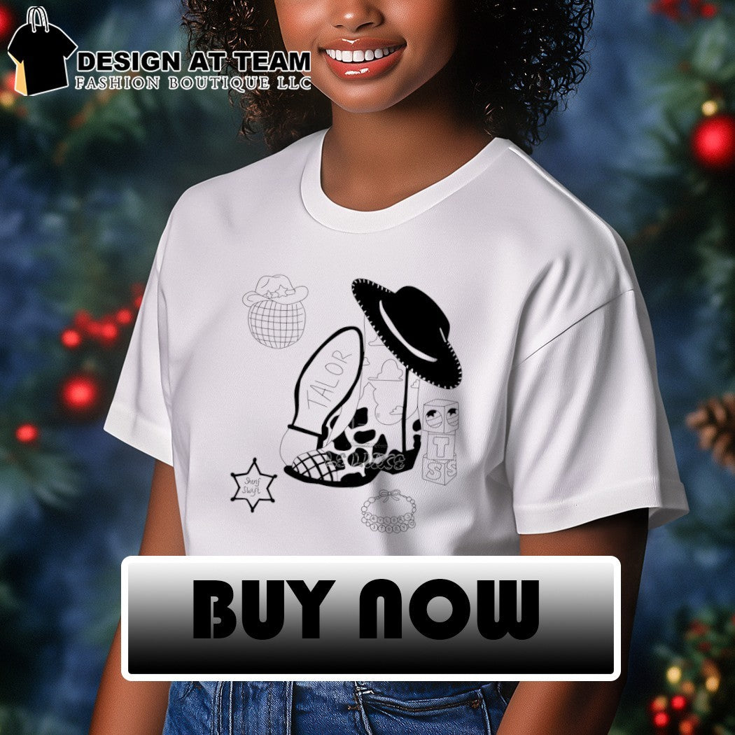 Cowboy boot disco ball sheriff badge blocks Taylor’s story Talor Sherif shirt