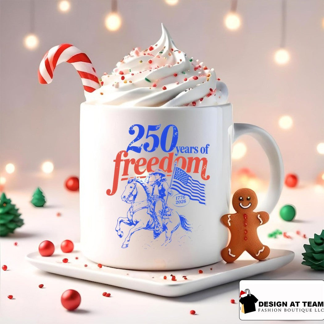 Cowboy riding horse holding American flag 250 Years of Freedom 1776 2026 shirt