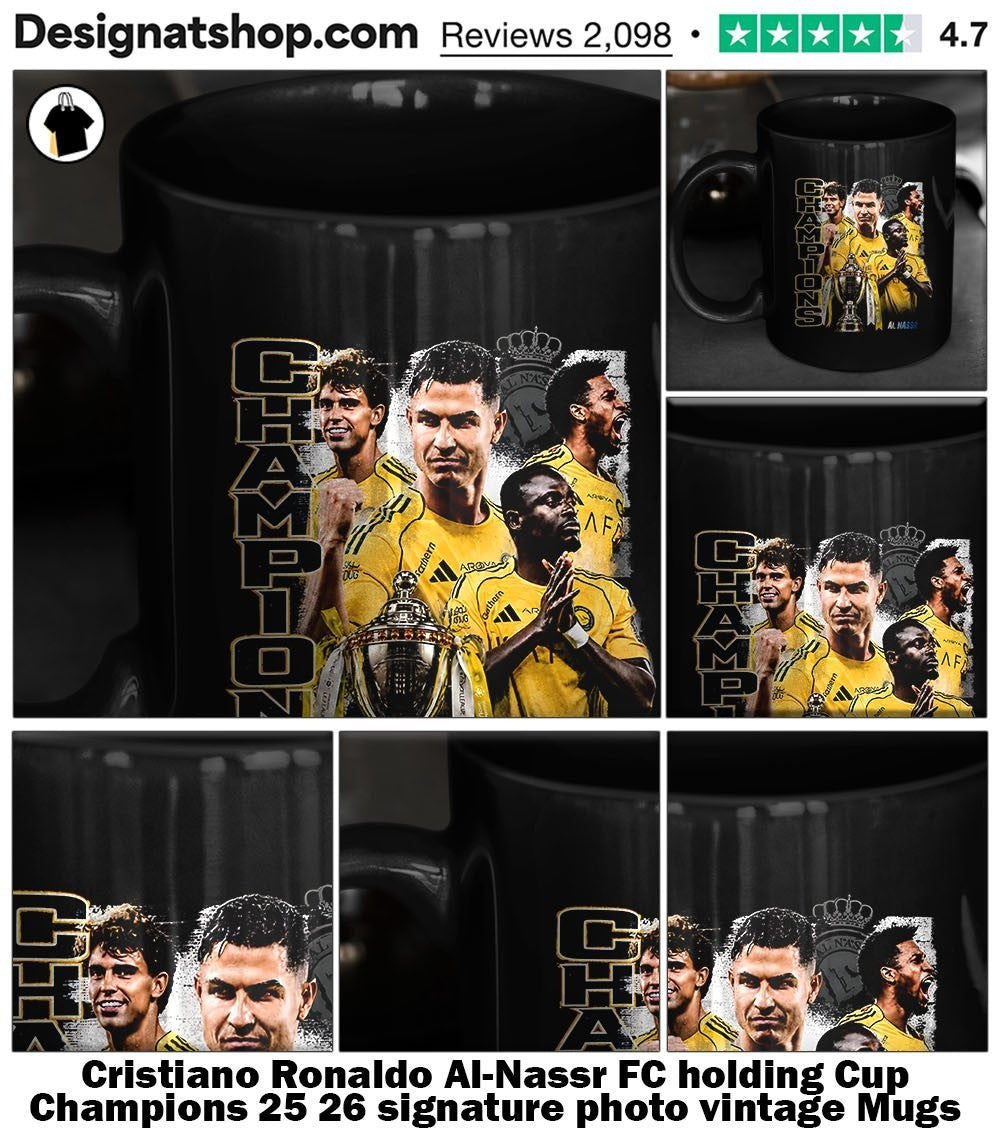 Cristiano Ronaldo Al-Nassr FC holding Cup Champions 25 26 signature photo vintage shirt