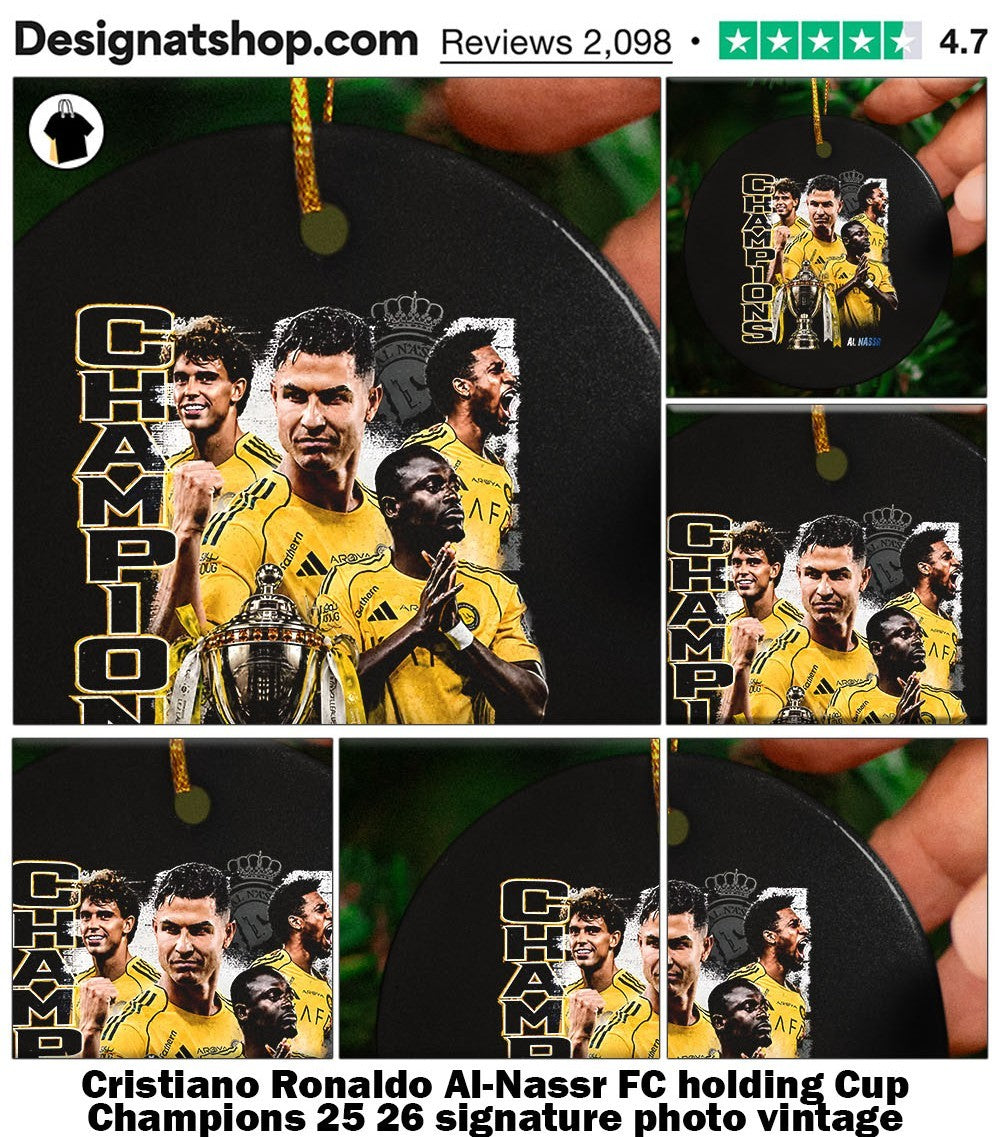 Cristiano Ronaldo Al-Nassr FC holding Cup Champions 25 26 signature photo vintage shirt