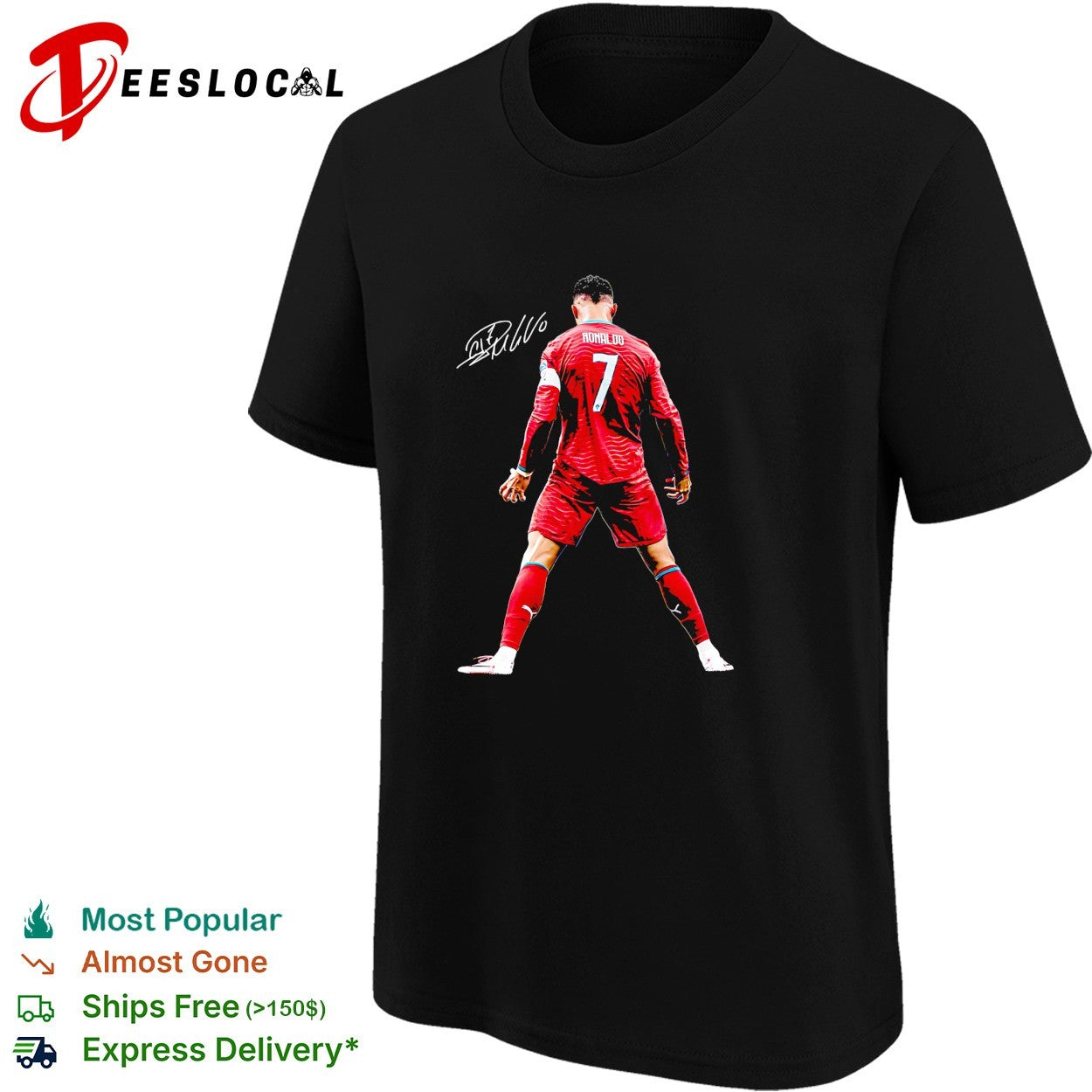 Cristiano standing with siu pose I’m Back singature shirt