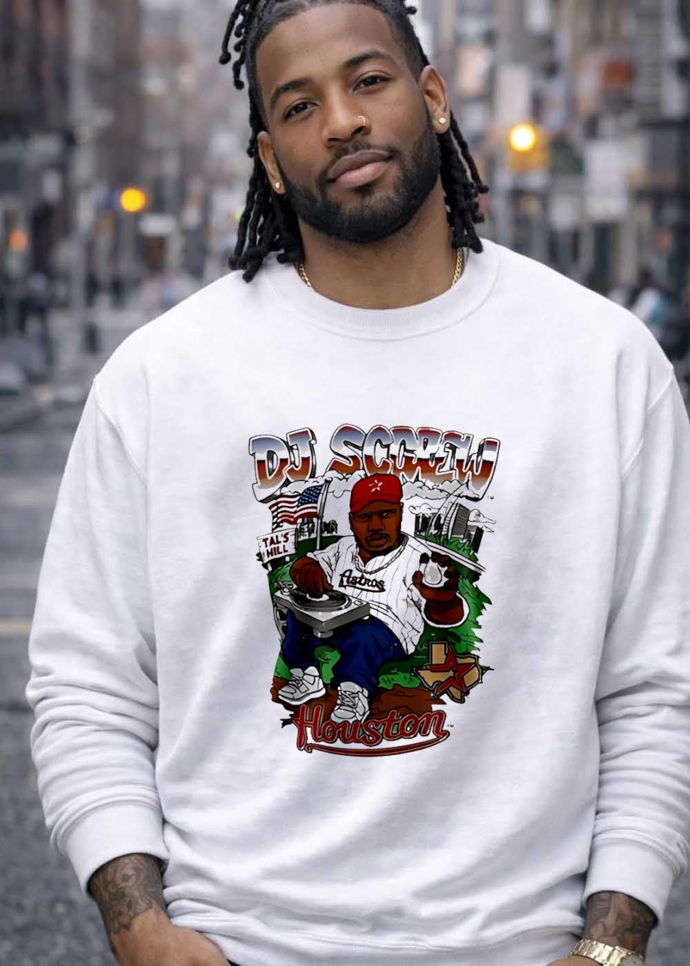 DJ Screw Houston Tal’s Hill Astros DJing with Baseball T-Shirt