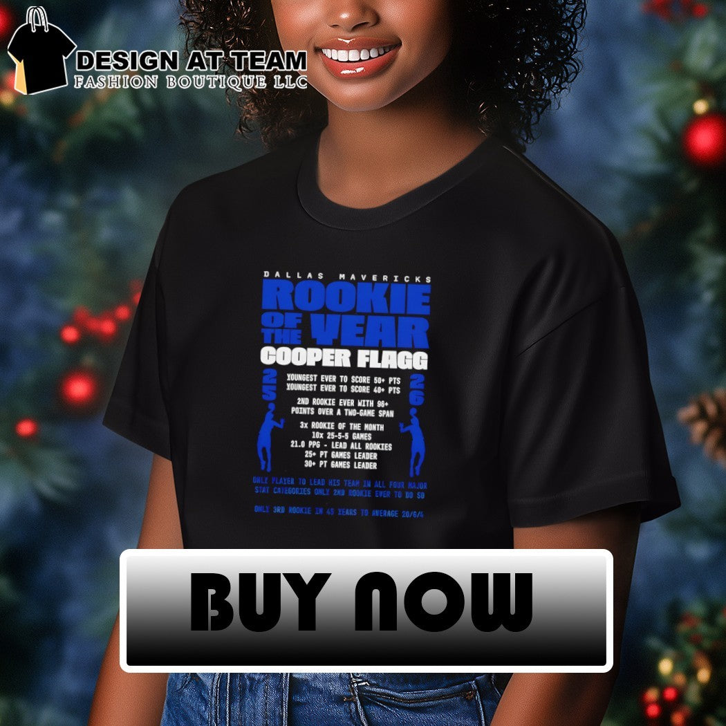 Dallas Mavericks Rookie of the year Cooper Flagg 2026 youngest ever to score shirt