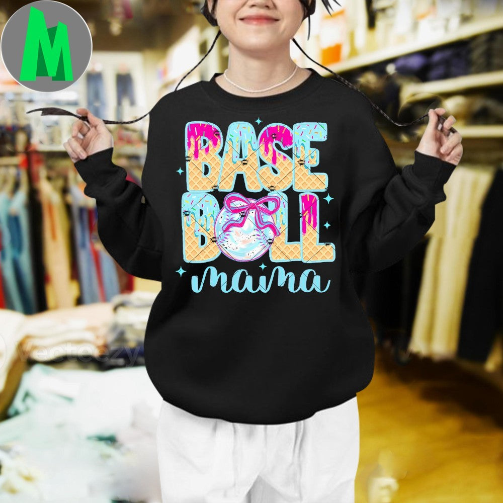 Design Baseball Mama Mom Home Plate Ice Cream Drip With Sprinkles Shirt
