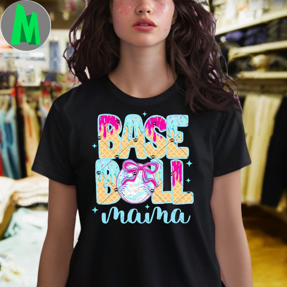Design Baseball Mama Mom Home Plate Ice Cream Drip With Sprinkles Shirt