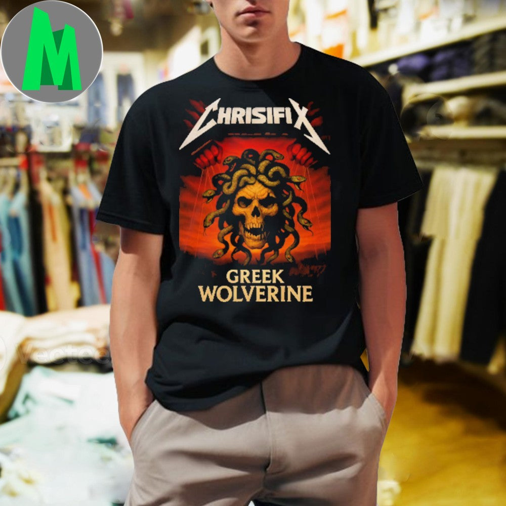 Design Chrisifix Greek Wolverine Master of Medusa Skull Shirt